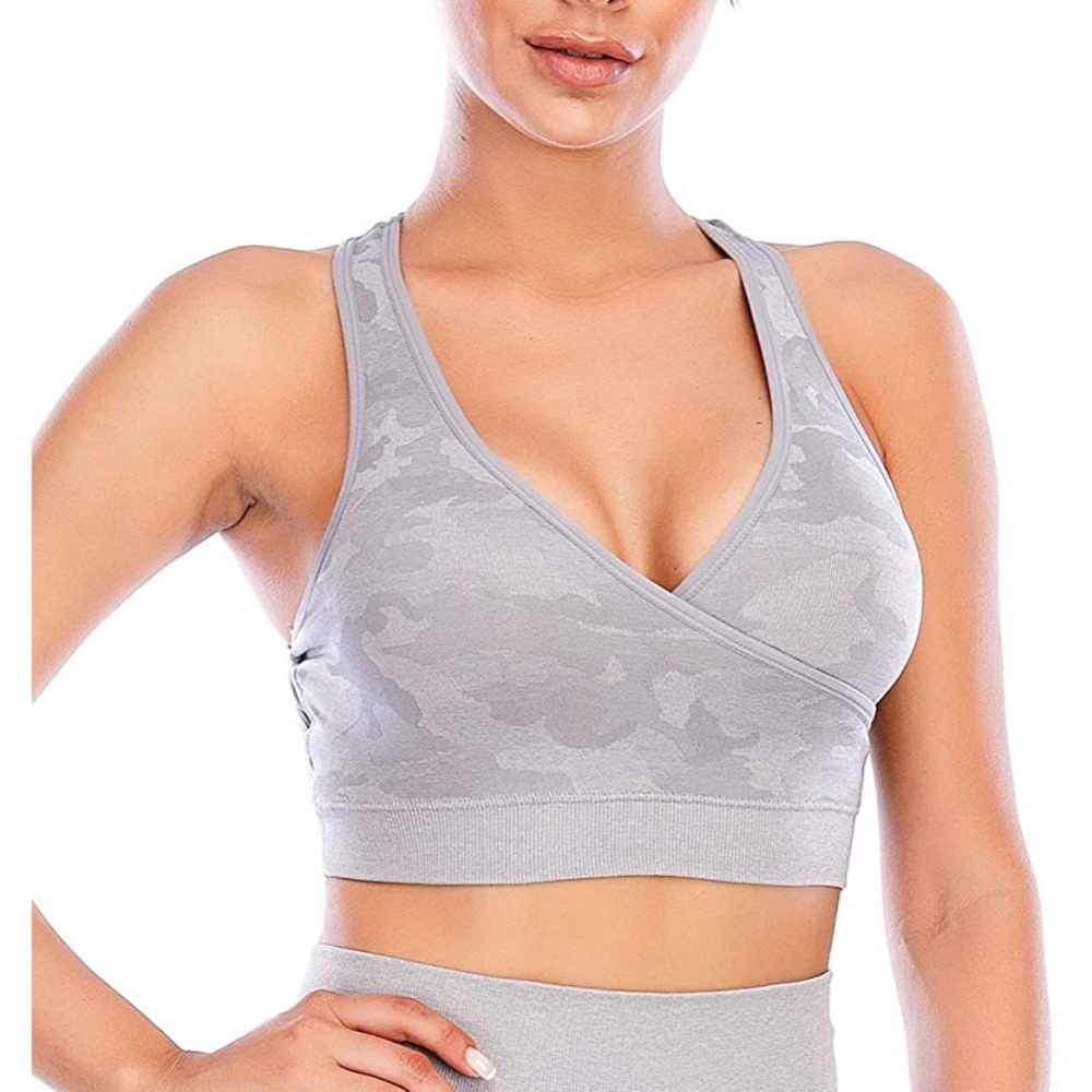 Gray camo sports bra